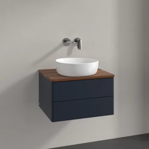 Bild von VILLEROY BOCH Antao Waschbeckenunterschrank, 2 Auszüge, 600 x 360 x 500 mm, Front ohne Struktur, Midnight Blue Matt Lacquer / Warm Walnut #K18012HG