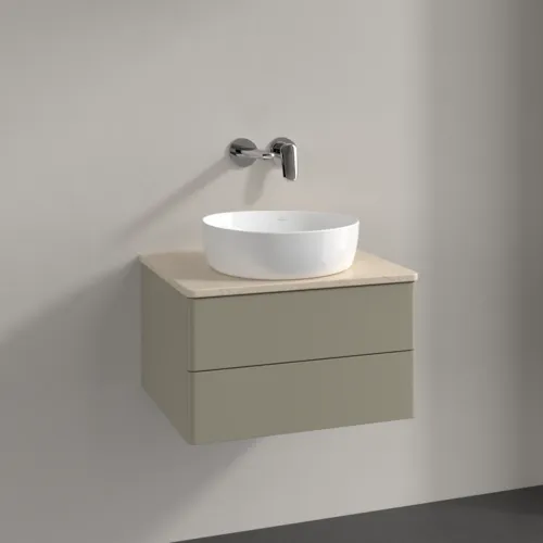 Bild von VILLEROY BOCH Antao Waschbeckenunterschrank, 2 Auszüge, 600 x 360 x 500 mm, Front ohne Struktur, Stone Grey Matt Lacquer / Botticino #K18013HK