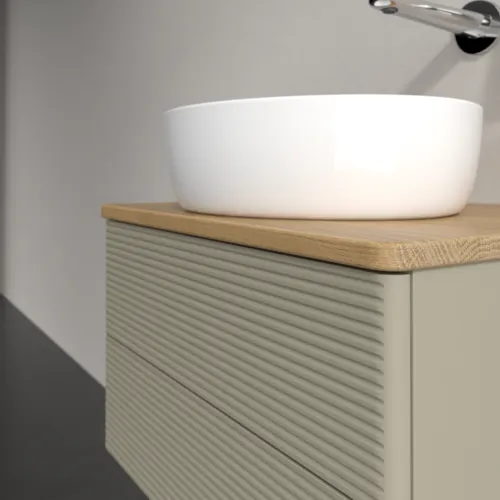Bild von VILLEROY BOCH Antao Waschbeckenunterschrank, 2 Auszüge, 600 x 360 x 500 mm, Front mit Struktur, Stone Grey Matt Lacquer / Honey Oak #K18111HK