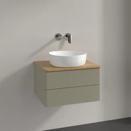 Bild von VILLEROY BOCH Antao Waschbeckenunterschrank, 2 Auszüge, 600 x 360 x 500 mm, Front mit Struktur, Stone Grey Matt Lacquer / Honey Oak #K18111HK