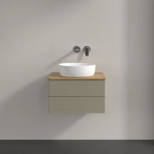 Bild von VILLEROY BOCH Antao Waschbeckenunterschrank, 2 Auszüge, 600 x 360 x 500 mm, Front mit Struktur, Stone Grey Matt Lacquer / Honey Oak #K18111HK