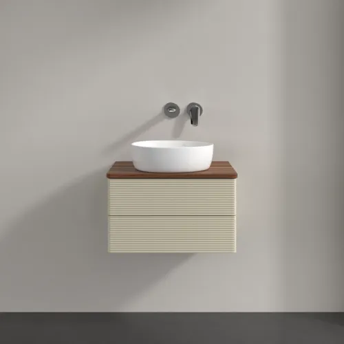 Bild von VILLEROY BOCH Antao Waschbeckenunterschrank, 2 Auszüge, 600 x 360 x 500 mm, Front mit Struktur, Silk Grey Matt Lacquer / Warm Walnut #K18112HJ
