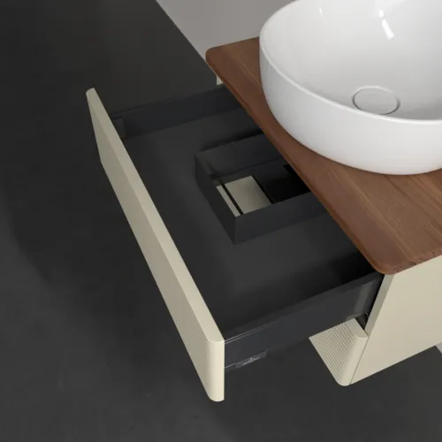 Bild von VILLEROY BOCH Antao Waschbeckenunterschrank, 2 Auszüge, 600 x 360 x 500 mm, Front mit Struktur, Silk Grey Matt Lacquer / Warm Walnut #K18112HJ