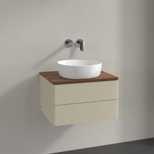 Bild von VILLEROY BOCH Antao Waschbeckenunterschrank, 2 Auszüge, 600 x 360 x 500 mm, Front mit Struktur, Silk Grey Matt Lacquer / Warm Walnut #K18112HJ