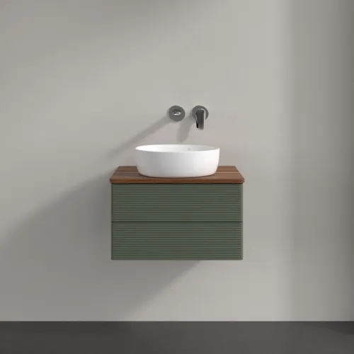 Bild von VILLEROY BOCH Antao Waschbeckenunterschrank, 2 Auszüge, 600 x 360 x 500 mm, Front mit Struktur, Leaf Green Matt Lacquer / Warm Walnut #K18112HL