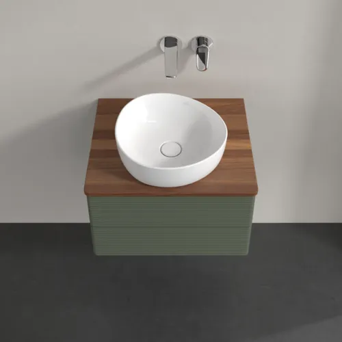 Bild von VILLEROY BOCH Antao Waschbeckenunterschrank, 2 Auszüge, 600 x 360 x 500 mm, Front mit Struktur, Leaf Green Matt Lacquer / Warm Walnut #K18112HL