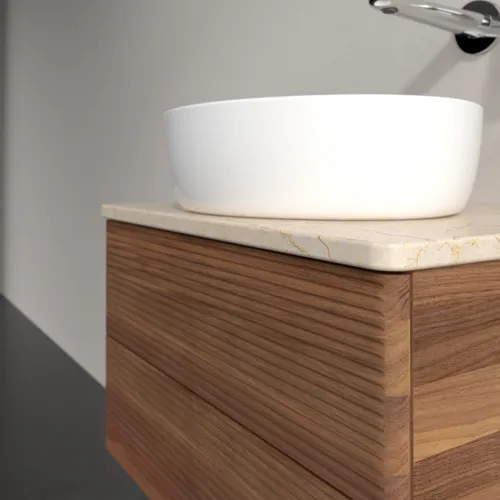 Bild von VILLEROY BOCH Antao Waschbeckenunterschrank, 2 Auszüge, 600 x 360 x 500 mm, Front mit Struktur, Warm Walnut / Botticino #K18113HM