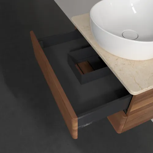 Bild von VILLEROY BOCH Antao Waschbeckenunterschrank, 2 Auszüge, 600 x 360 x 500 mm, Front mit Struktur, Warm Walnut / Botticino #K18113HM