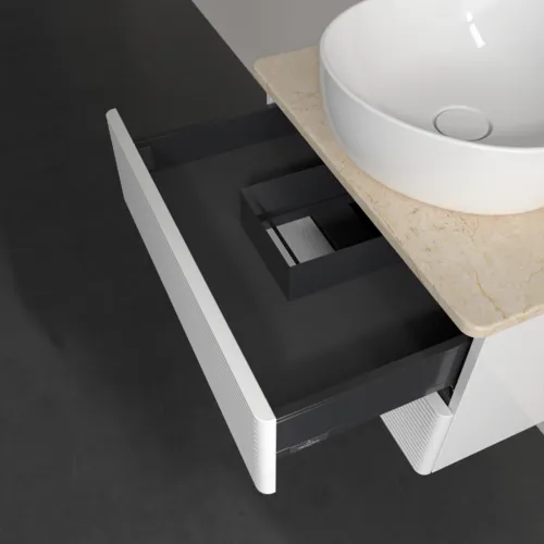Bild von VILLEROY BOCH Antao Waschbeckenunterschrank, 2 Auszüge, 600 x 360 x 500 mm, Front mit Struktur, Glossy White Lacquer / Botticino #K18153GF