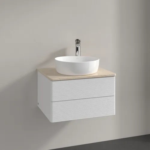 Bild von VILLEROY BOCH Antao Waschbeckenunterschrank, 2 Auszüge, 600 x 360 x 500 mm, Front mit Struktur, Glossy White Lacquer / Botticino #K18153GF