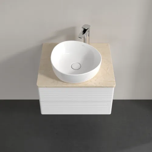 Bild von VILLEROY BOCH Antao Waschbeckenunterschrank, 2 Auszüge, 600 x 360 x 500 mm, Front mit Struktur, Glossy White Lacquer / Botticino #K18153GF