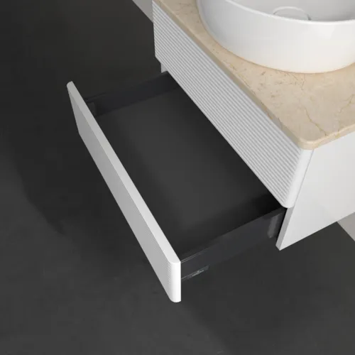 Bild von VILLEROY BOCH Antao Waschbeckenunterschrank, 2 Auszüge, 600 x 360 x 500 mm, Front mit Struktur, Glossy White Lacquer / Botticino #K18153GF