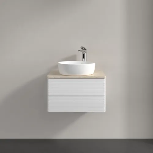 Bild von VILLEROY BOCH Antao Waschbeckenunterschrank, 2 Auszüge, 600 x 360 x 500 mm, Front mit Struktur, Glossy White Lacquer / Botticino #K18153GF