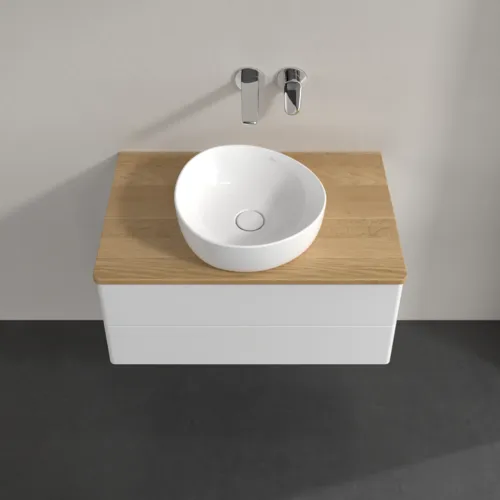 Bild von VILLEROY BOCH Antao Waschbeckenunterschrank, 2 Auszüge, 800 x 360 x 500 mm, Front ohne Struktur, Glossy White Lacquer / Honey Oak #K19011GF