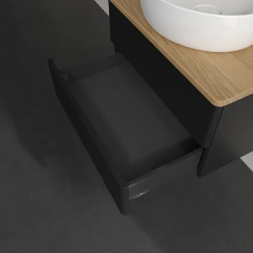 Bild von VILLEROY BOCH Antao Waschbeckenunterschrank, 2 Auszüge, 600 x 360 x 500 mm, Front mit Struktur, Black Matt Lacquer / Honey Oak #K18151PD