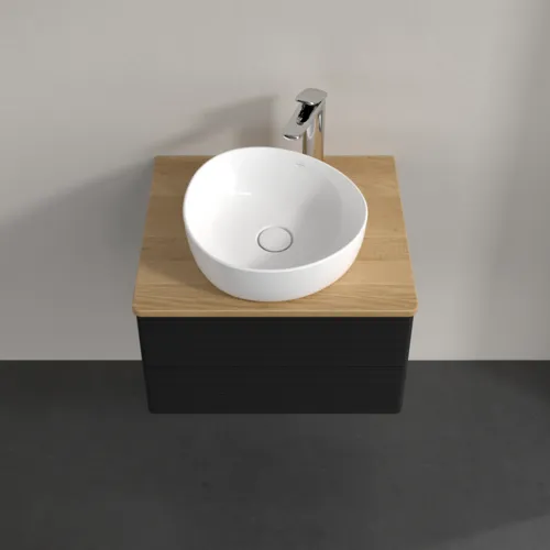 Bild von VILLEROY BOCH Antao Waschbeckenunterschrank, 2 Auszüge, 600 x 360 x 500 mm, Front mit Struktur, Black Matt Lacquer / Honey Oak #K18151PD
