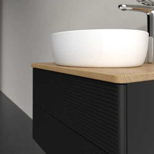 Bild von VILLEROY BOCH Antao Waschbeckenunterschrank, 2 Auszüge, 600 x 360 x 500 mm, Front mit Struktur, Black Matt Lacquer / Honey Oak #K18151PD