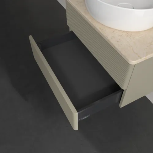 Picture of VILLEROY BOCH Antao Vanity unit, 2 pull-out compartments, 600 x 360 x 500 mm, Front with grain texture, Stone Grey Matt Lacquer / Botticino #K18153HK