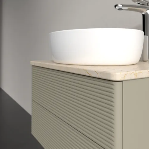 Picture of VILLEROY BOCH Antao Vanity unit, 2 pull-out compartments, 600 x 360 x 500 mm, Front with grain texture, Stone Grey Matt Lacquer / Botticino #K18153HK
