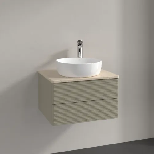 Picture of VILLEROY BOCH Antao Vanity unit, 2 pull-out compartments, 600 x 360 x 500 mm, Front with grain texture, Stone Grey Matt Lacquer / Botticino #K18153HK