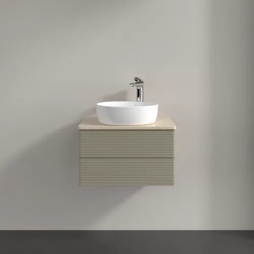 Picture of VILLEROY BOCH Antao Vanity unit, 2 pull-out compartments, 600 x 360 x 500 mm, Front with grain texture, Stone Grey Matt Lacquer / Botticino #K18153HK