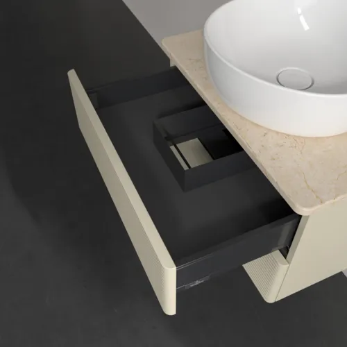 Bild von VILLEROY BOCH Antao Waschbeckenunterschrank, 2 Auszüge, 600 x 360 x 500 mm, Front mit Struktur, Silk Grey Matt Lacquer / Botticino #K18153HJ