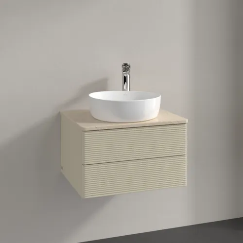 Bild von VILLEROY BOCH Antao Waschbeckenunterschrank, 2 Auszüge, 600 x 360 x 500 mm, Front mit Struktur, Silk Grey Matt Lacquer / Botticino #K18153HJ