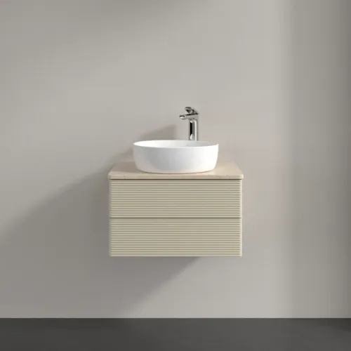 Bild von VILLEROY BOCH Antao Waschbeckenunterschrank, 2 Auszüge, 600 x 360 x 500 mm, Front mit Struktur, Silk Grey Matt Lacquer / Botticino #K18153HJ