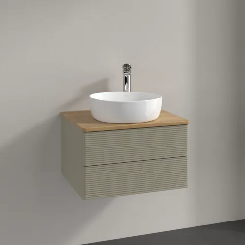Bild von VILLEROY BOCH Antao Waschbeckenunterschrank, 2 Auszüge, 600 x 360 x 500 mm, Front mit Struktur, Stone Grey Matt Lacquer / Honey Oak #K18151HK