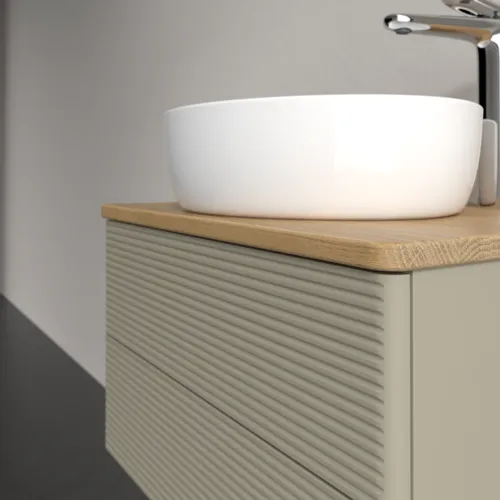 Bild von VILLEROY BOCH Antao Waschbeckenunterschrank, 2 Auszüge, 600 x 360 x 500 mm, Front mit Struktur, Stone Grey Matt Lacquer / Honey Oak #K18151HK