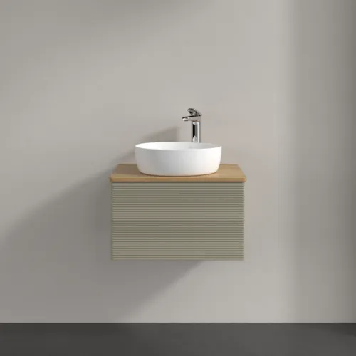 Bild von VILLEROY BOCH Antao Waschbeckenunterschrank, 2 Auszüge, 600 x 360 x 500 mm, Front mit Struktur, Stone Grey Matt Lacquer / Honey Oak #K18151HK