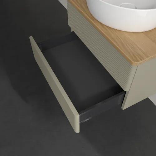 Bild von VILLEROY BOCH Antao Waschbeckenunterschrank, 2 Auszüge, 600 x 360 x 500 mm, Front mit Struktur, Stone Grey Matt Lacquer / Honey Oak #K18151HK