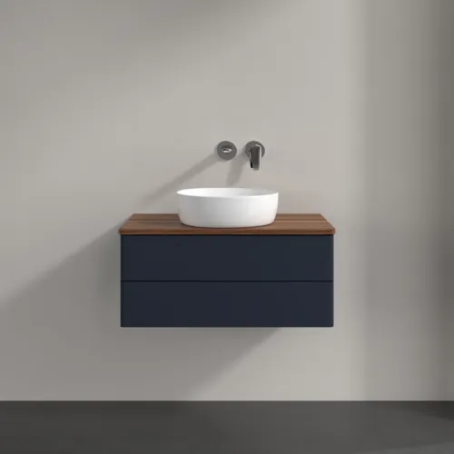 Bild von VILLEROY BOCH Antao Waschbeckenunterschrank, 2 Auszüge, 800 x 360 x 500 mm, Front ohne Struktur, Midnight Blue Matt Lacquer / Warm Walnut #K19012HG