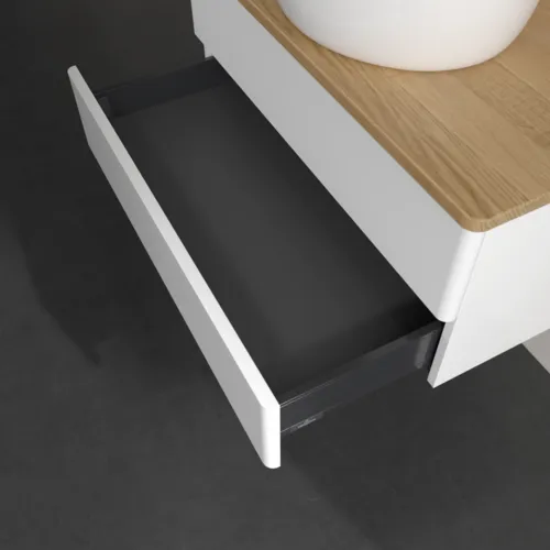 Bild von VILLEROY BOCH Antao Waschbeckenunterschrank, 2 Auszüge, 800 x 360 x 500 mm, Front ohne Struktur, White Matt Lacquer / Honey Oak #K19011MT