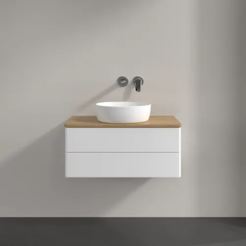 Bild von VILLEROY BOCH Antao Waschbeckenunterschrank, 2 Auszüge, 800 x 360 x 500 mm, Front ohne Struktur, White Matt Lacquer / Honey Oak #K19011MT