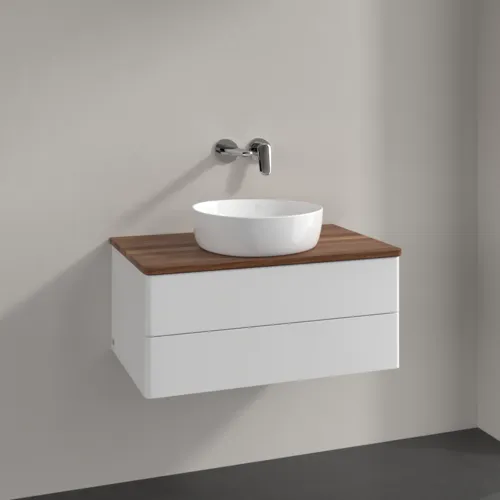 Bild von VILLEROY BOCH Antao Waschbeckenunterschrank, 2 Auszüge, 800 x 360 x 500 mm, Front ohne Struktur, Glossy White Lacquer / Warm Walnut #K19012GF