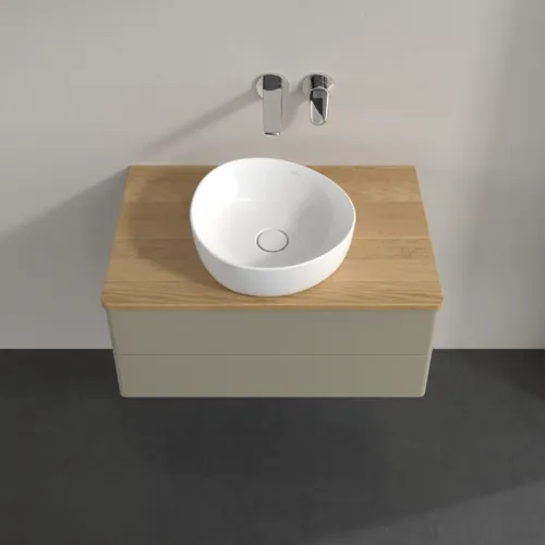 Bild von VILLEROY BOCH Antao Waschbeckenunterschrank, 2 Auszüge, 800 x 360 x 500 mm, Front ohne Struktur, Stone Grey Matt Lacquer / Honey Oak #K19011HK