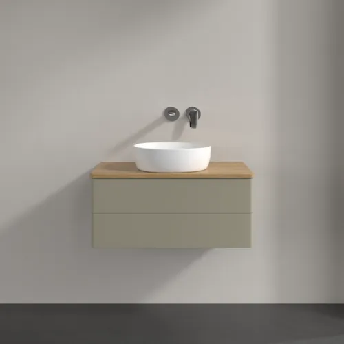 Bild von VILLEROY BOCH Antao Waschbeckenunterschrank, 2 Auszüge, 800 x 360 x 500 mm, Front ohne Struktur, Stone Grey Matt Lacquer / Honey Oak #K19011HK