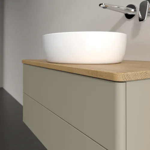 Bild von VILLEROY BOCH Antao Waschbeckenunterschrank, 2 Auszüge, 800 x 360 x 500 mm, Front ohne Struktur, Stone Grey Matt Lacquer / Honey Oak #K19011HK