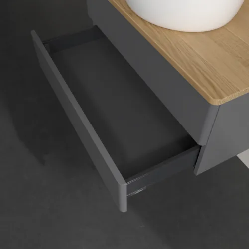 Bild von VILLEROY BOCH Antao Waschbeckenunterschrank, 2 Auszüge, 800 x 360 x 500 mm, Front ohne Struktur, Anthracite Matt Lacquer / Honey Oak #K19051GK