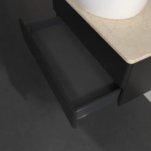 Bild von VILLEROY BOCH Antao Waschbeckenunterschrank, 2 Auszüge, 800 x 360 x 500 mm, Front ohne Struktur, Black Matt Lacquer / Botticino #K19013PD