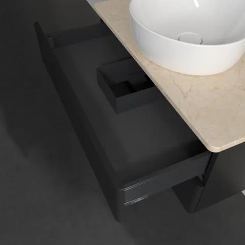Bild von VILLEROY BOCH Antao Waschbeckenunterschrank, 2 Auszüge, 800 x 360 x 500 mm, Front ohne Struktur, Black Matt Lacquer / Botticino #K19013PD