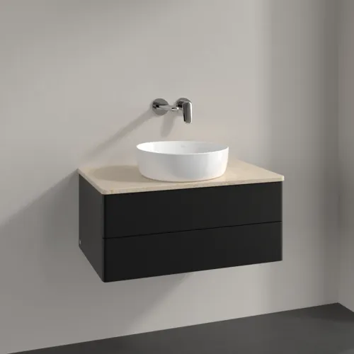 Bild von VILLEROY BOCH Antao Waschbeckenunterschrank, 2 Auszüge, 800 x 360 x 500 mm, Front ohne Struktur, Black Matt Lacquer / Botticino #K19013PD