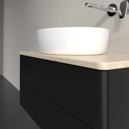 Bild von VILLEROY BOCH Antao Waschbeckenunterschrank, 2 Auszüge, 800 x 360 x 500 mm, Front ohne Struktur, Black Matt Lacquer / Botticino #K19013PD