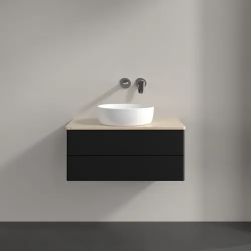 Bild von VILLEROY BOCH Antao Waschbeckenunterschrank, 2 Auszüge, 800 x 360 x 500 mm, Front ohne Struktur, Black Matt Lacquer / Botticino #K19013PD