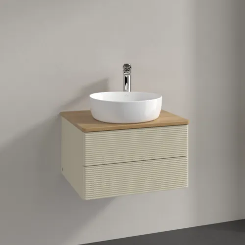 Bild von VILLEROY BOCH Antao Waschbeckenunterschrank, 2 Auszüge, 600 x 360 x 500 mm, Front mit Struktur, Silk Grey Matt Lacquer / Honey Oak #K18151HJ