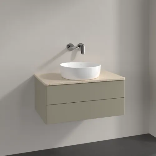 Bild von VILLEROY BOCH Antao Waschbeckenunterschrank, 2 Auszüge, 800 x 360 x 500 mm, Front ohne Struktur, Stone Grey Matt Lacquer / Botticino #K19013HK