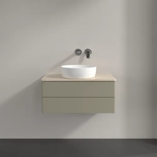 Bild von VILLEROY BOCH Antao Waschbeckenunterschrank, 2 Auszüge, 800 x 360 x 500 mm, Front ohne Struktur, Stone Grey Matt Lacquer / Botticino #K19013HK