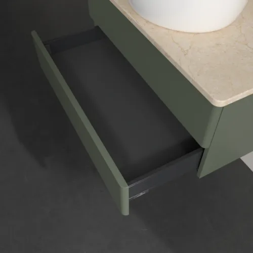 Bild von VILLEROY BOCH Antao Waschbeckenunterschrank, 2 Auszüge, 800 x 360 x 500 mm, Front ohne Struktur, Leaf Green Matt Lacquer / Botticino #K19013HL