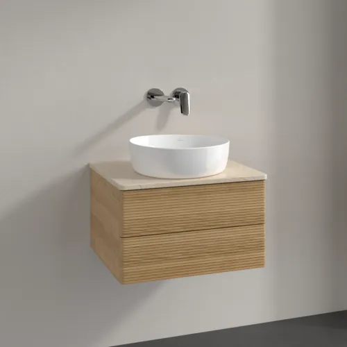 Bild von VILLEROY BOCH Antao Waschbeckenunterschrank, 2 Auszüge, 600 x 360 x 500 mm, Front mit Struktur, Honey Oak / Botticino #K18113HN